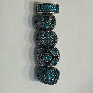 Teal authentic Pandora beads and clip